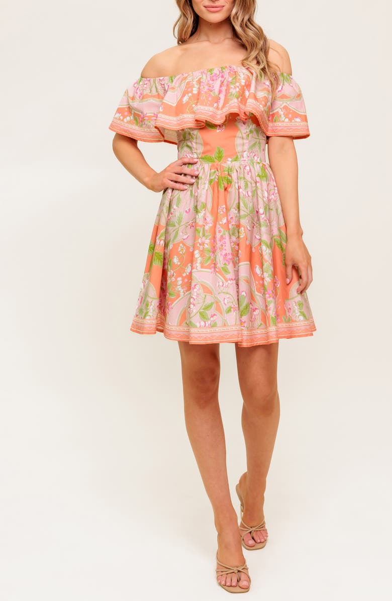 FLYING TOMATO Floral Off the Shoulder Cotton Minidress, Alternate, color, Coral