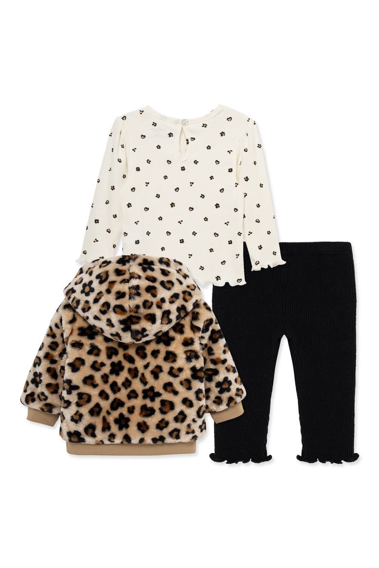 Leopard 3-Piece Rib Top, Pants & Faux Fur Jacket Set, Alternate, color, CHEETAH PRINT/ MULTI