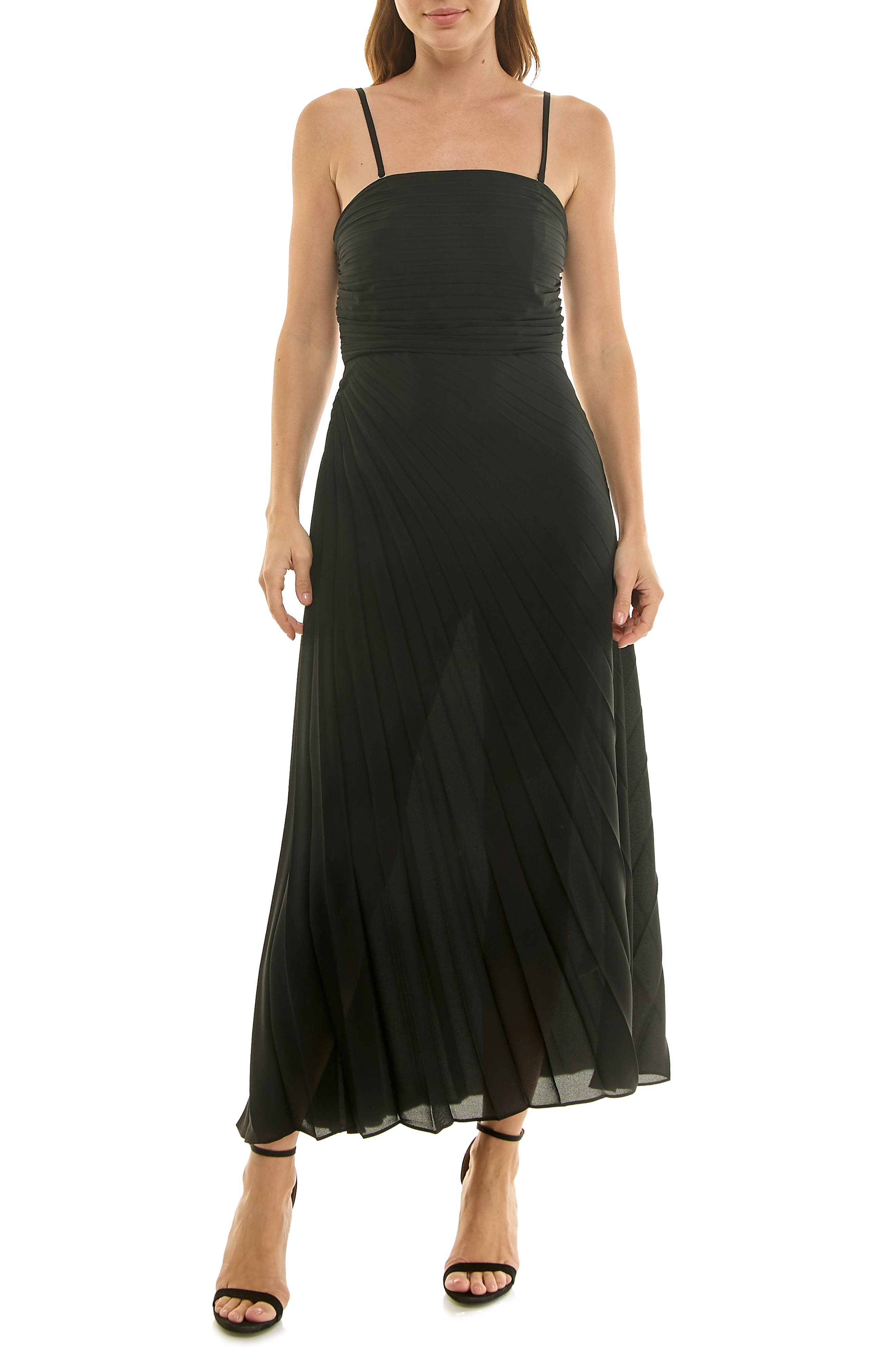 Nicole Miller Strapless Pleated Chiffon Maxi Dress