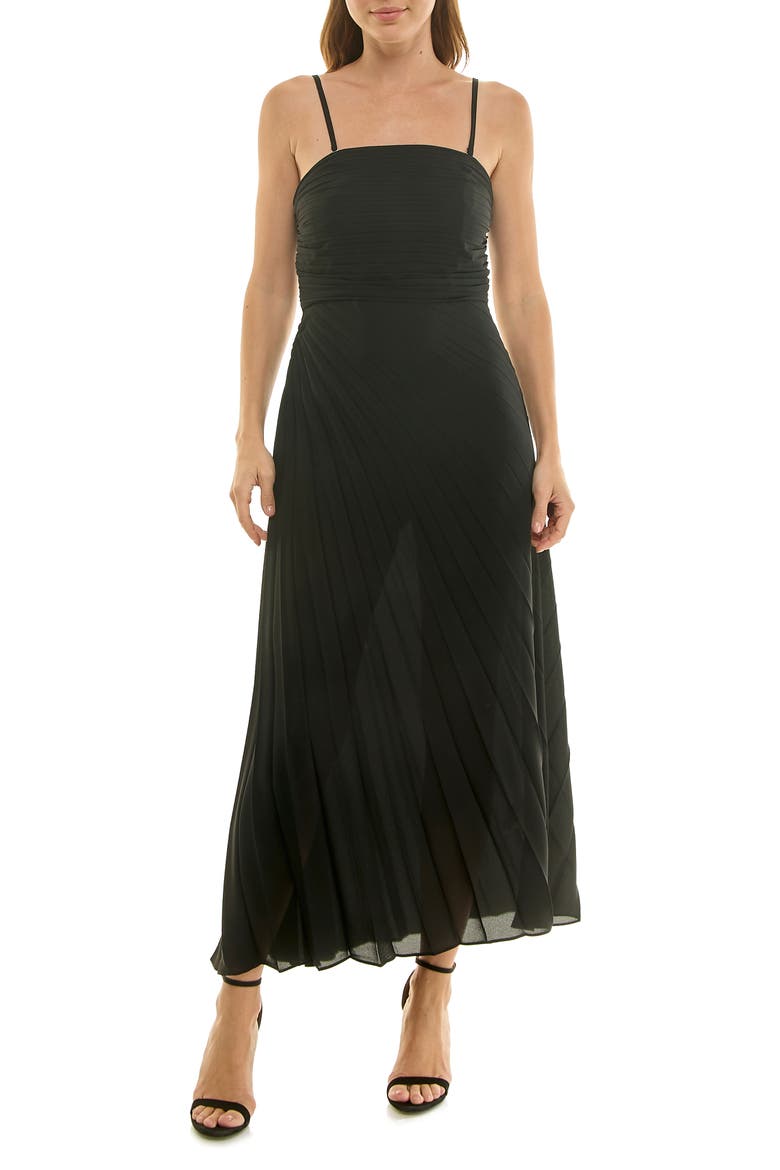 Strapless Pleated Chiffon Maxi Dress, Main, color, VERY BLACK