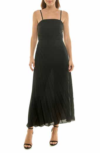 Nicole Miller Strapless Pleated Chiffon Maxi Dress