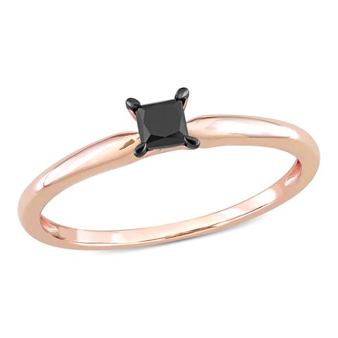Black Diamond Princess Solitaire Ring 14k