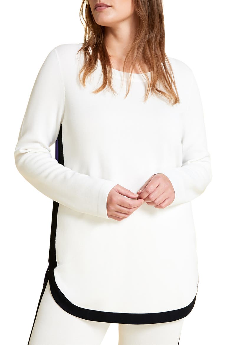 Abaca Tipped Long Sleeve Tunic Sweater, Main, color, WHITE