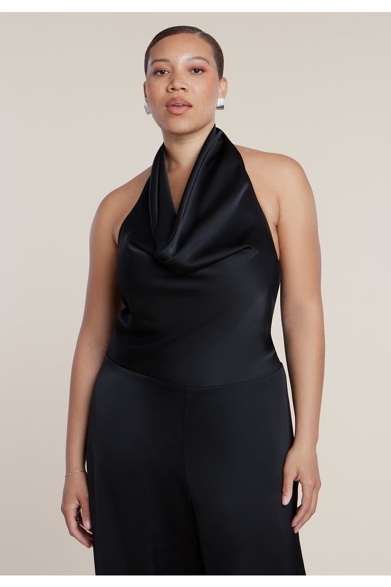 Halter Cowl Neck Satin Jumpsuit, Alternate, color, BLACK ONYX