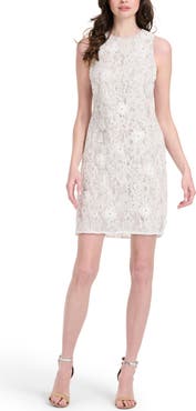 EMILY SHALANT Crystal Detail Lace Cocktail Shift Dress