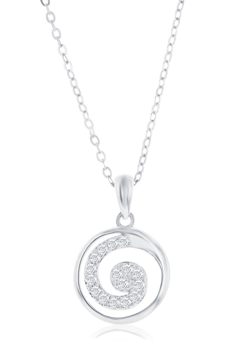 Pavé Cubic Zirconia Swirl Stud Earrings & Necklace Set, Alternate, color, SILVER