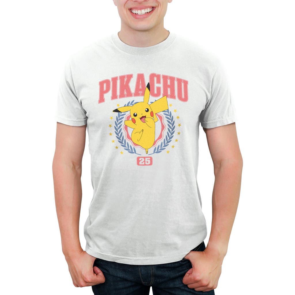 Pokémon Men's Pikachu Collegiate Short Sleeve T-shirt In White