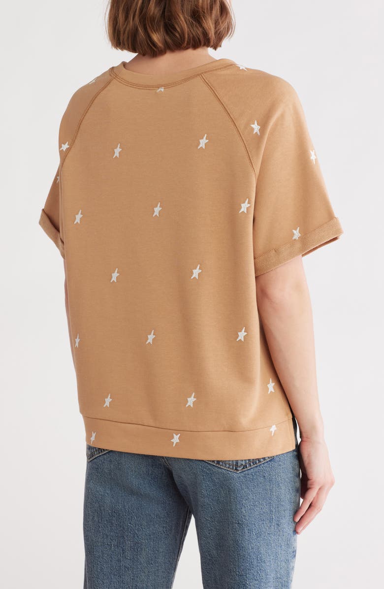 WISHLIST Star Embroidered Terry Top, Alternate, color, Toast/ White