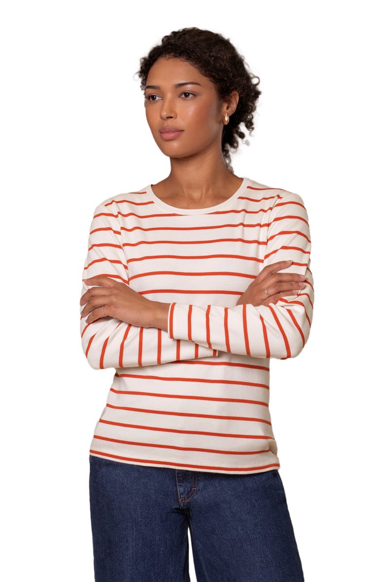 Celtic & Co. Striped Long Sleeve Crew Neck T-Shirt, Alternate, color, Chalk / Burnt Orange