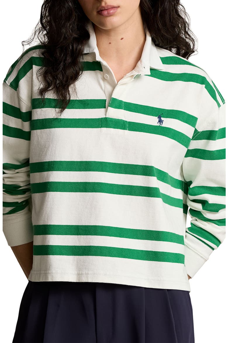 Stripe Cotton Rugby Shirt, Main, color, DECKWASH WHITE/ HILLSIDE GREEN