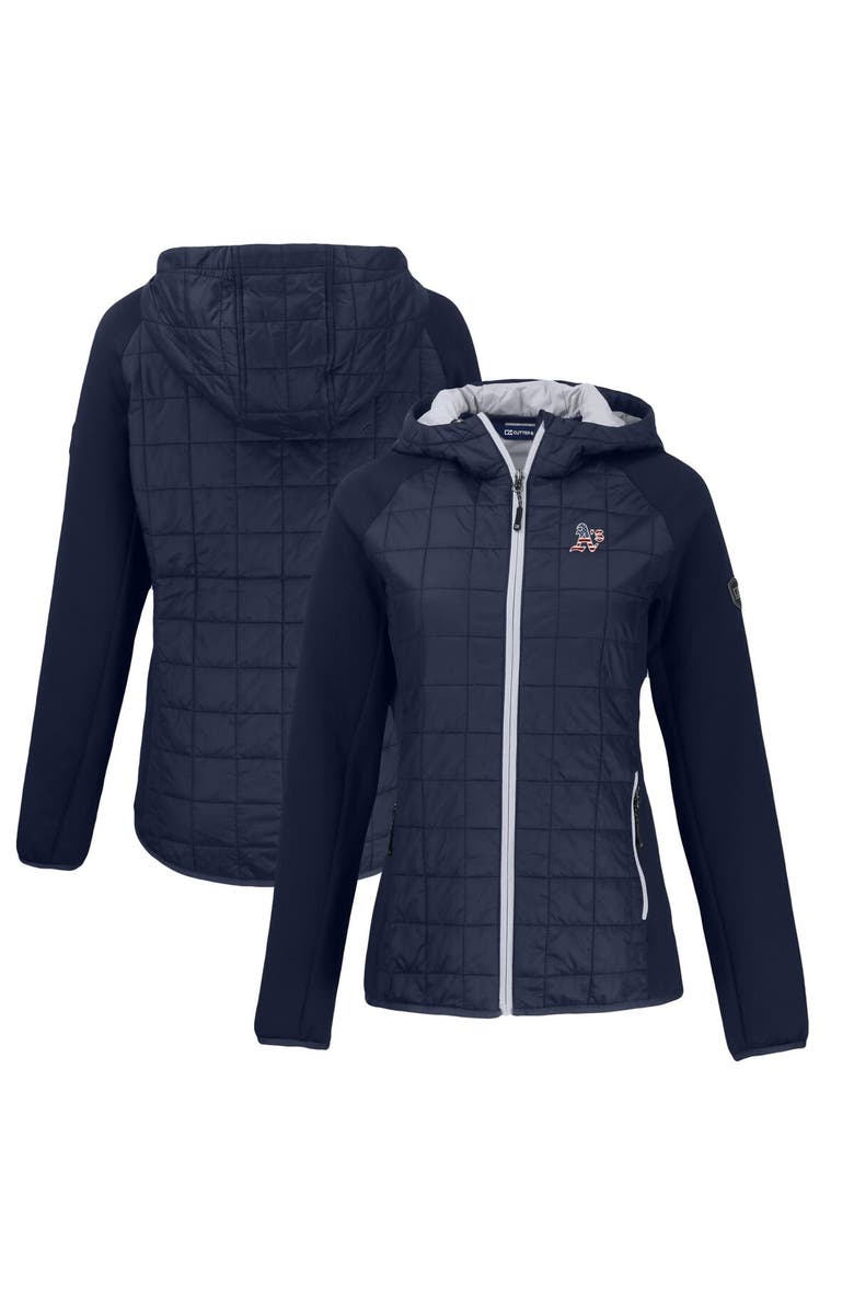 Cutter & Buck Women's Cutter & Buck Navy Oakland Athletics Americana Rainier Primaloft Eco Raglan Full-Zip Hybrid Jacket, Main, color, 