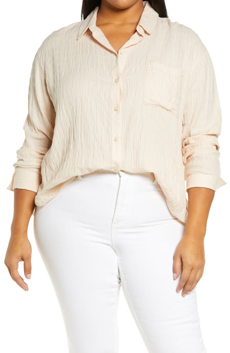 Treasure & Bond Breezy Boyfriend High-Low Button-Down Shirt, Main, color, 