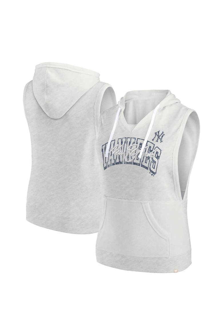 Women's Fanatics Branded Ash New York Yankees Lounge Script Sleeveless Pullover Hoodie, Main, color, Ash