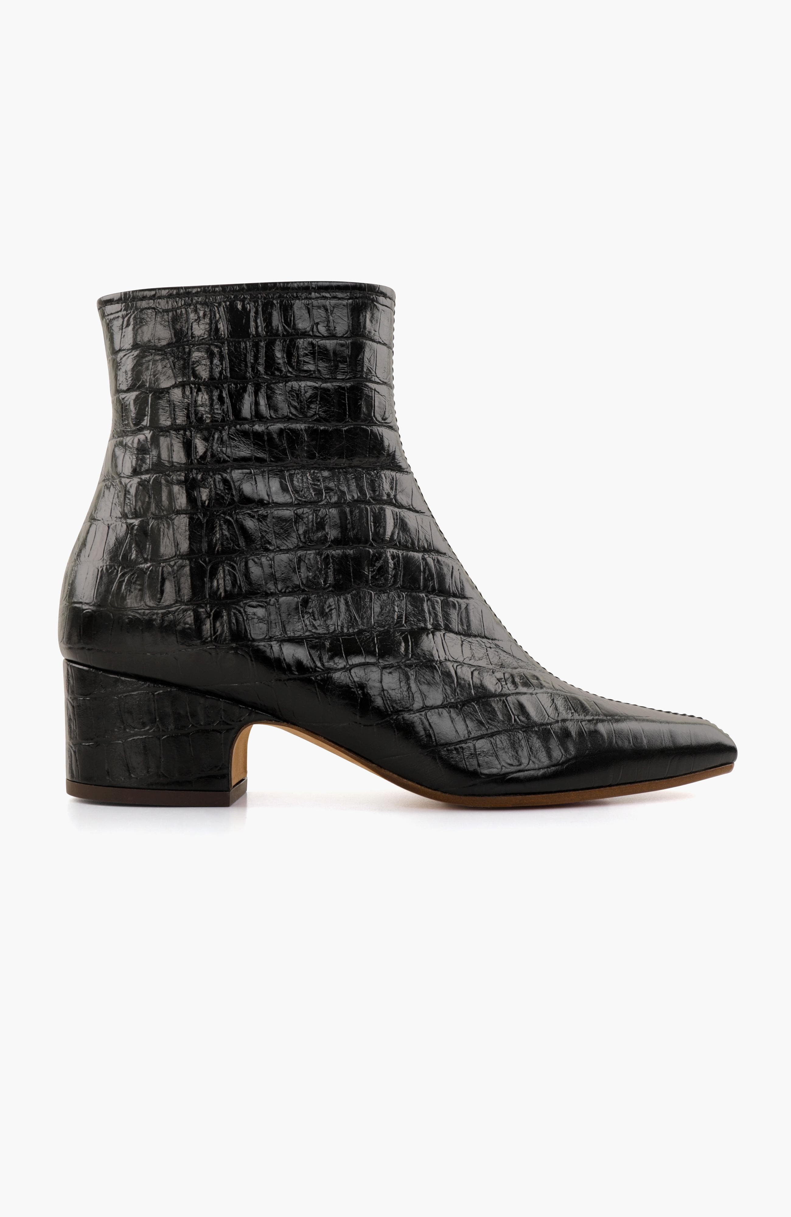 CUMIYA Croc-embossed leather Ankle Boots, Main, color, Black