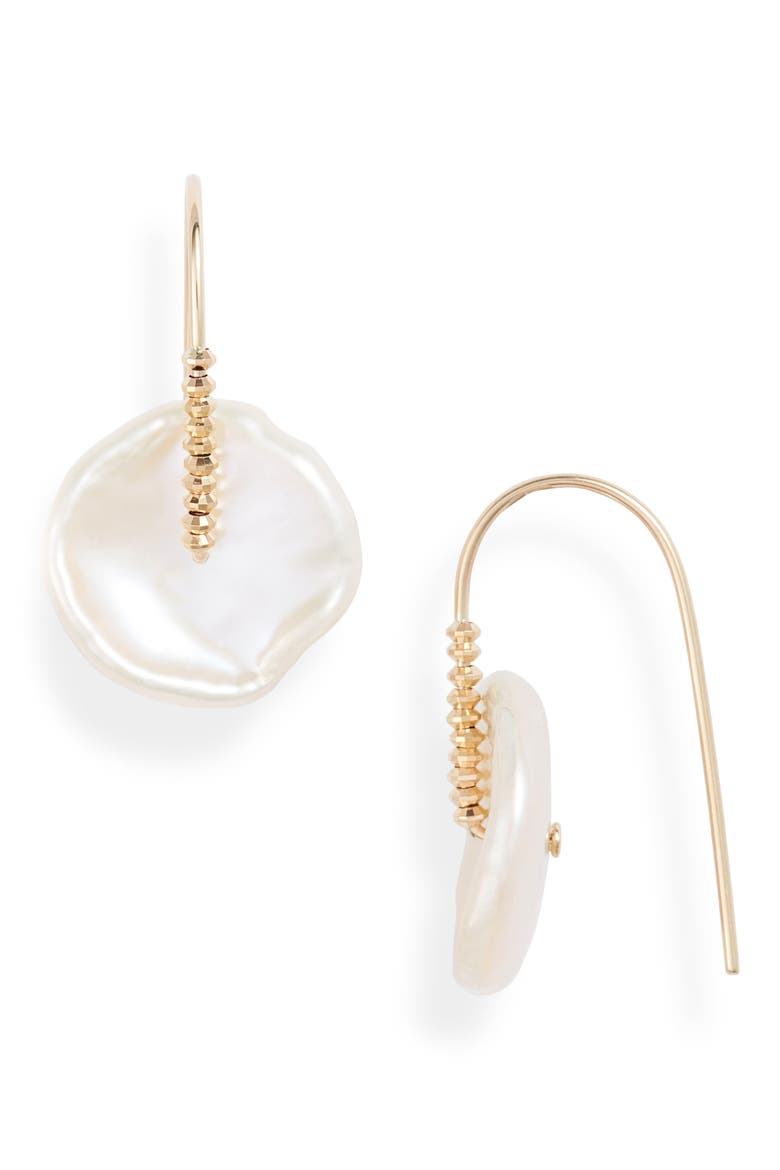 Petal Pearl Shimmer Earrings, Main, color, PEARL/ YELLOW GOLD