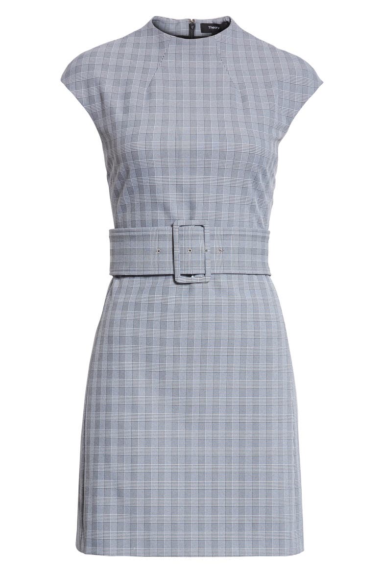 McClair Plaid Mod Belted Sheath Dress, Alternate, color, BLACK/ WHITE