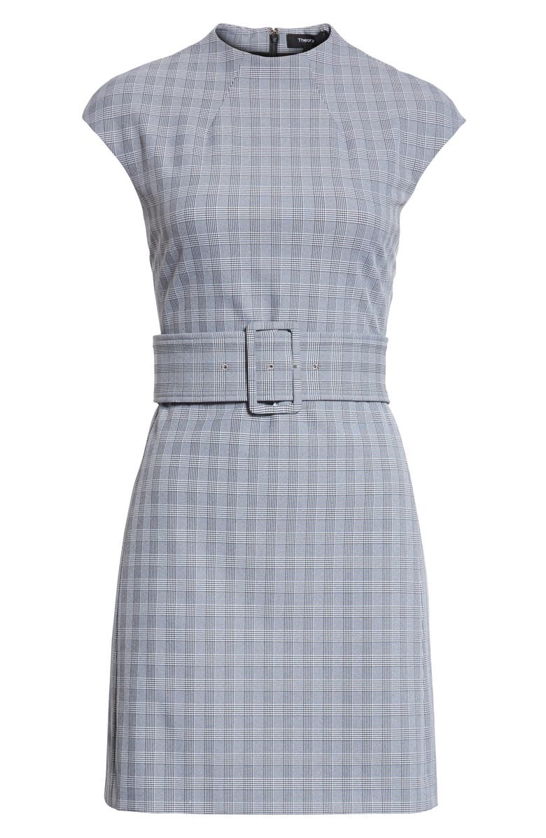 Theory McClair Plaid Mod Belted Sheath Dress, Alternate, color,