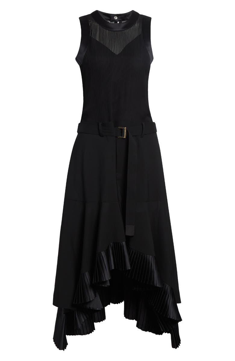 Sacai Suiting X Satin Dress, Main, color, Black