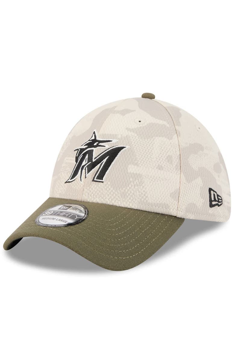 New Era Men's New Era Light Beige/Olive Miami Marlins 2025 Armed Forces Day 39THIRTY Flex Hat, Alternate, color, Light Beige