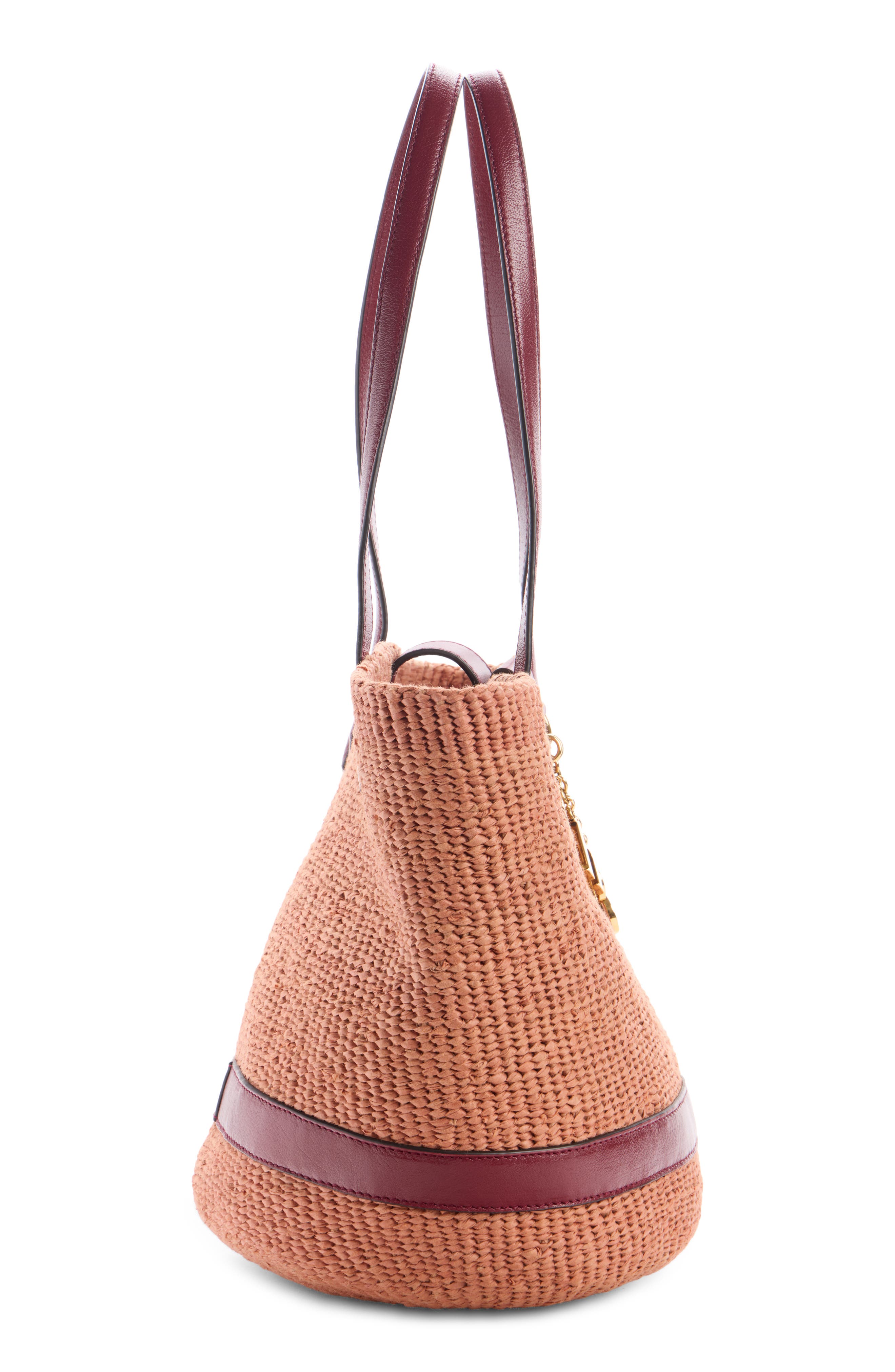 Chloé Charms Woven Straw Tote, Alternate, color, Ginger Red