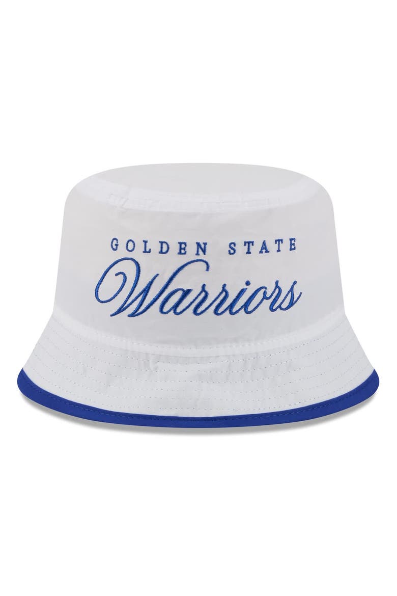 Men's New Era White/Royal Golden State Warriors 2025 NBA Draft Nylon Bucket Hat, Alternate, color, White