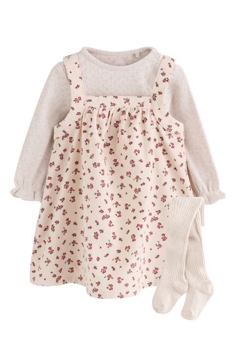 Floral Corduroy Pinafore, Bodysuit & Tights Set