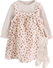 NEXT Floral Corduroy Pinafore, Bodysuit & Tights Set