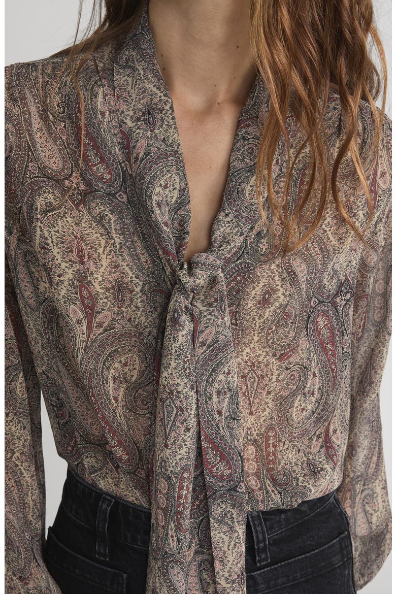 The Paisley Tie Neck Silk Shirt, Alternate, color, ECRU MULTI
