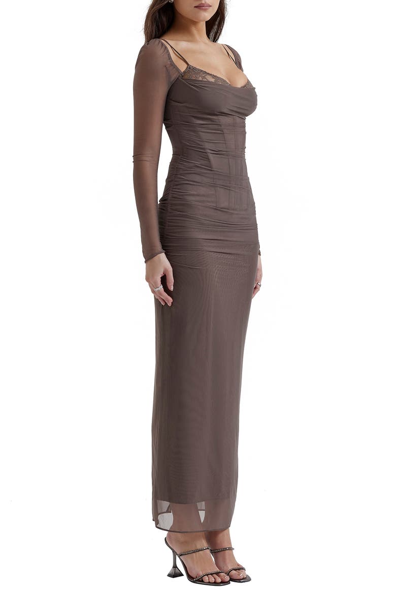 Katrina Lace Mesh Long Sleeve Gown, Alternate, color, PEBBLE GREY