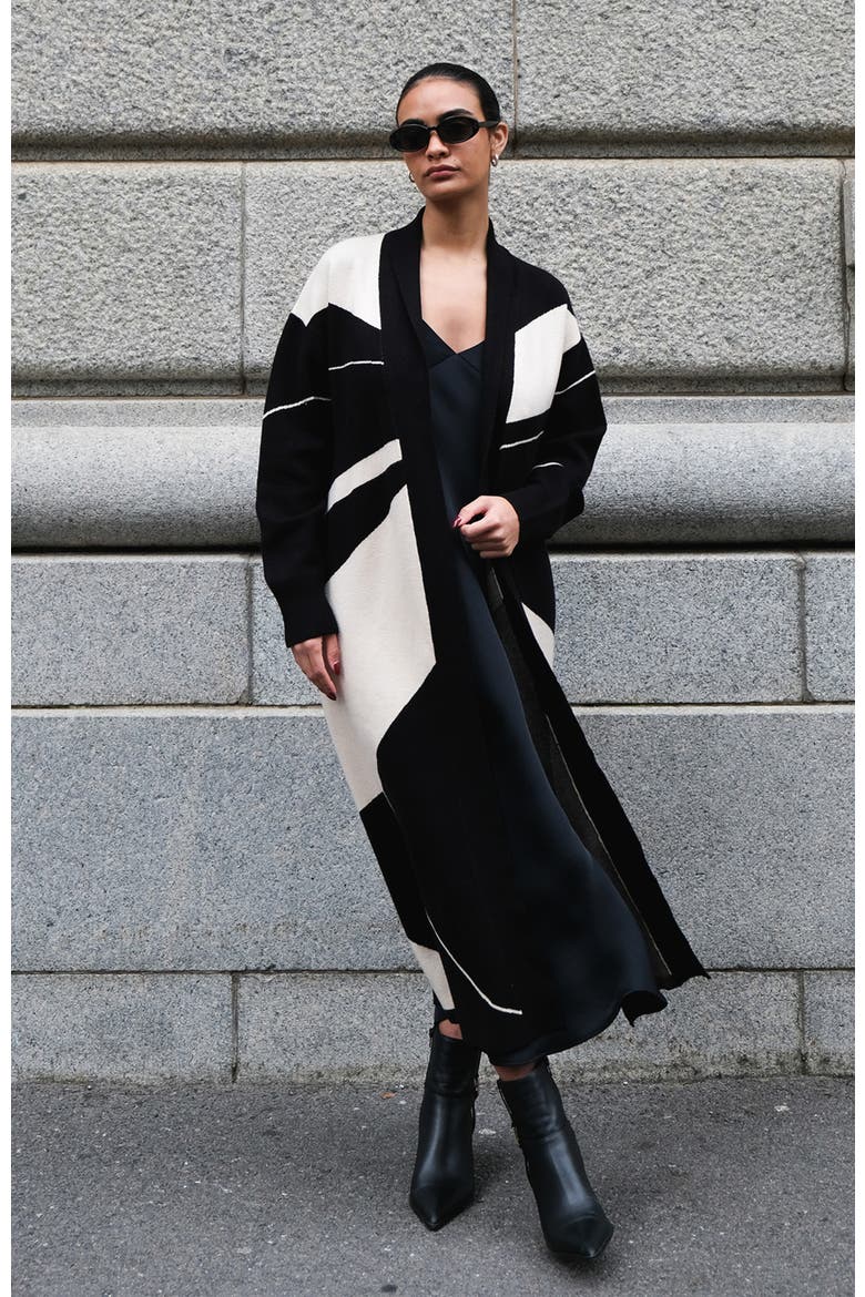 Liya Long Knit Cardigan, Alternate, color, Fama Noir