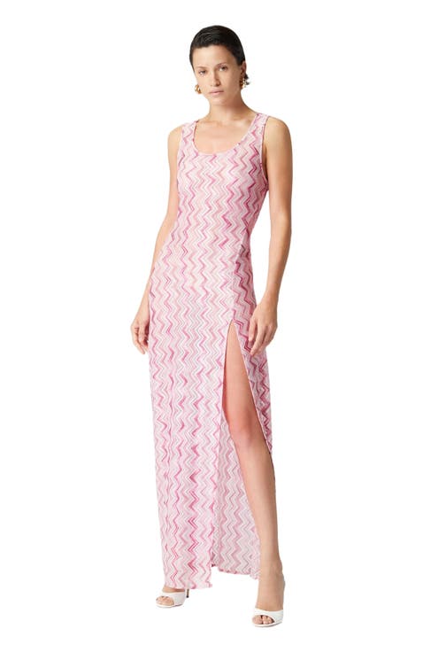 Long Cover-up Dress In Slub Zigzag Viscose Blend
