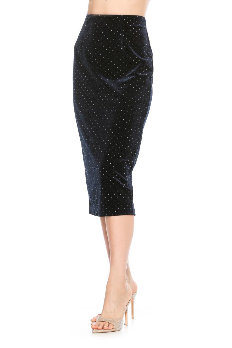 Jayden Studded Velvet Midi Skirt, Alternate, color, NAVY