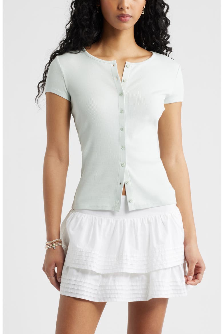 Short Sleeve Rib Knit Cardigan, Main, color, GREEN CLOUD