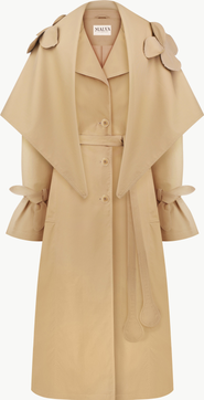 Malva Florea Relaxed Trench Coat With Detachable Scarf and Floral Appliques