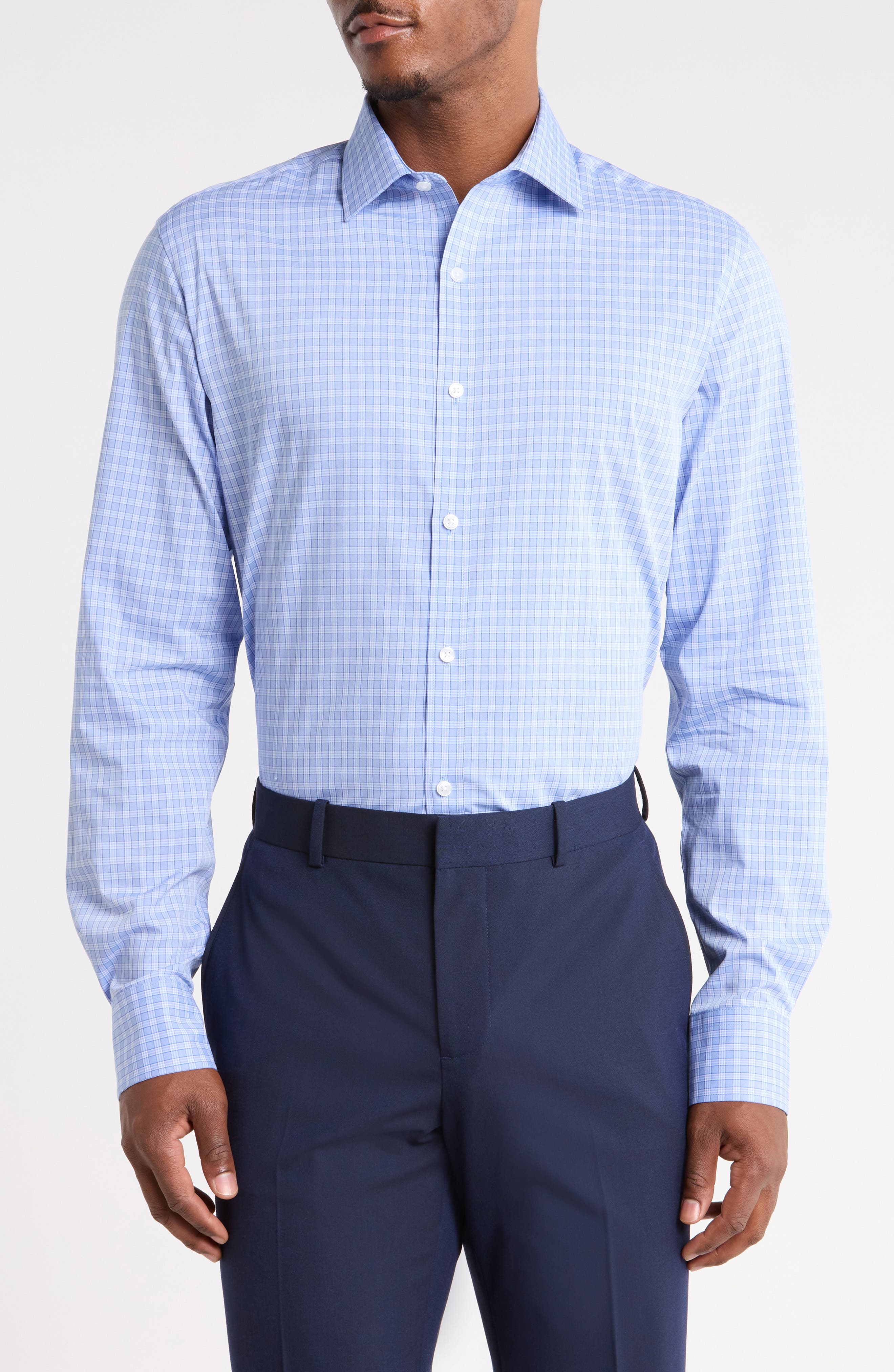 Slim Fit Stretch Plaid Dress Shirt