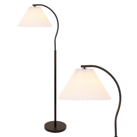 Devon Modern Glam Metal Arc LED Floor Lamp with Pleated Shade