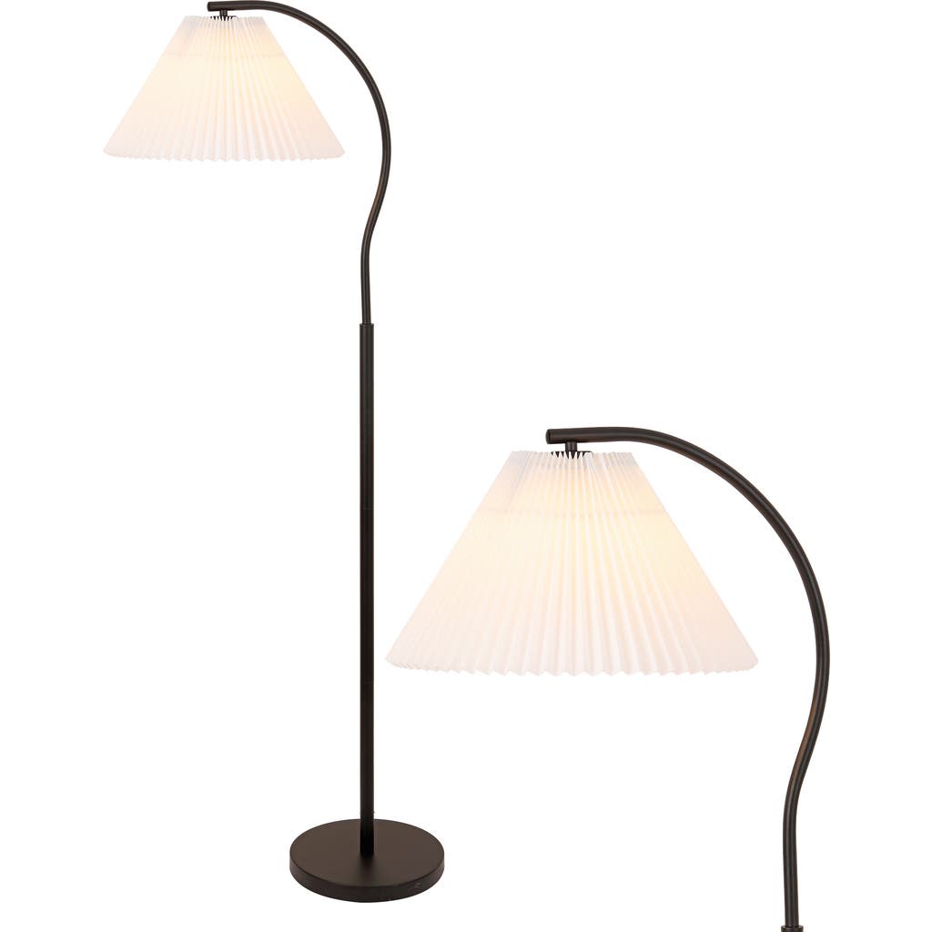 Jonathan Y Devon Modern Glam Metal Arc Led Floor Lamp With Pleated Shade In Black
