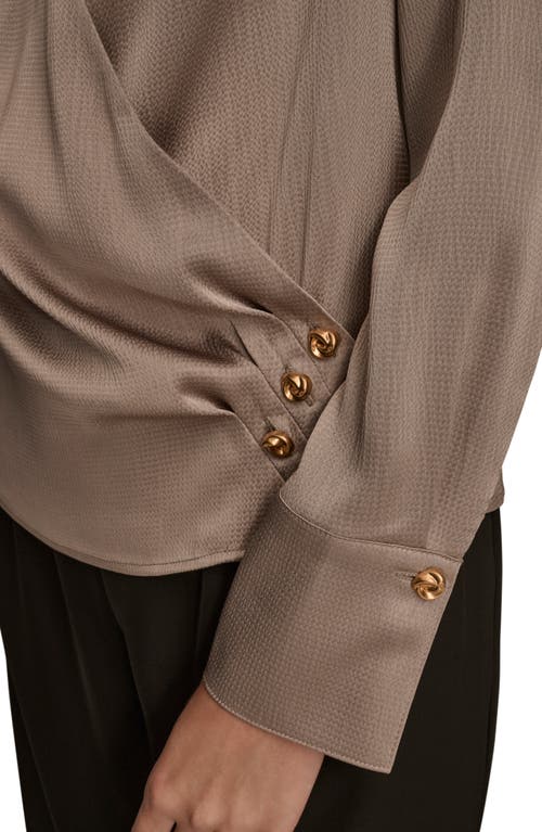 Donna Karan New York Hammered Satin Wrap Top In Brown