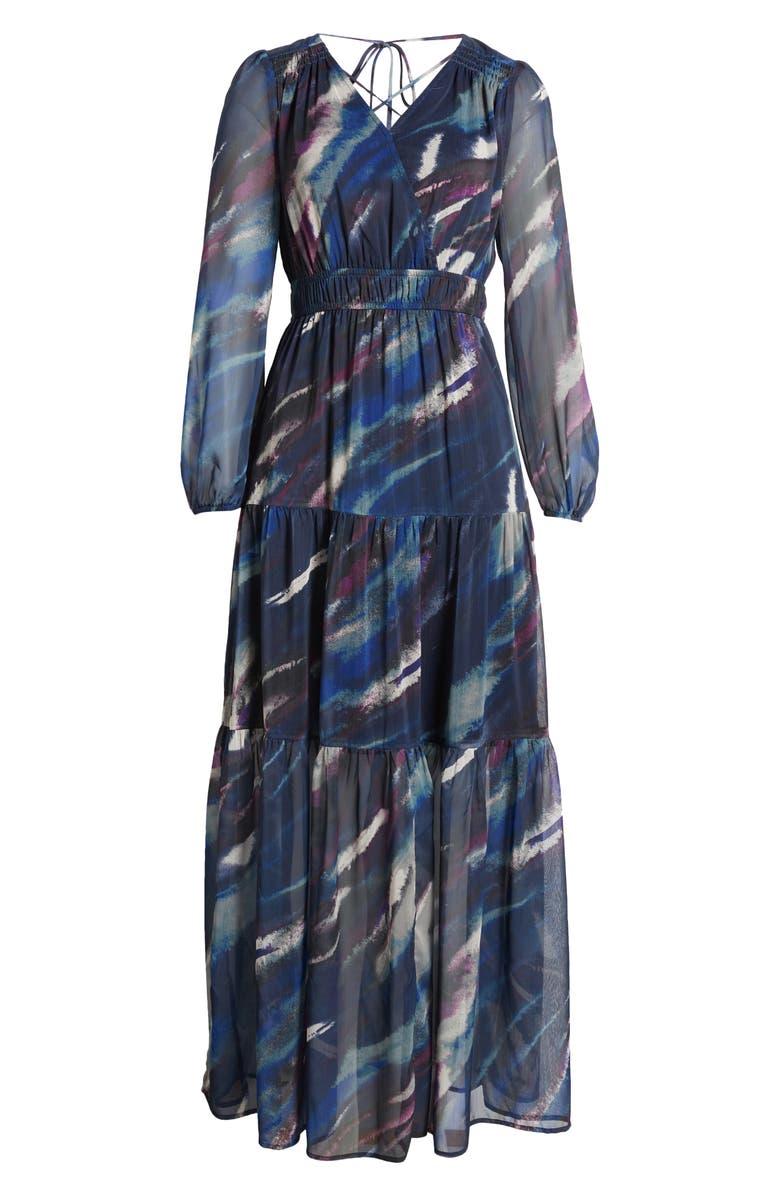Chelsea28 Print Long Sleeve Chiffon Maxi Dress, Alternate, color, Navy Multi Watercolor