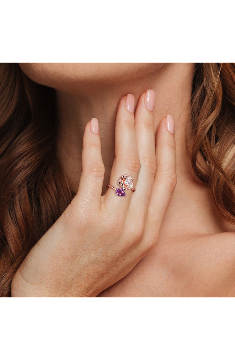 DELMAR Pear Cut African Amethyst & White Topaz Rose Ring, Alternate, color, 