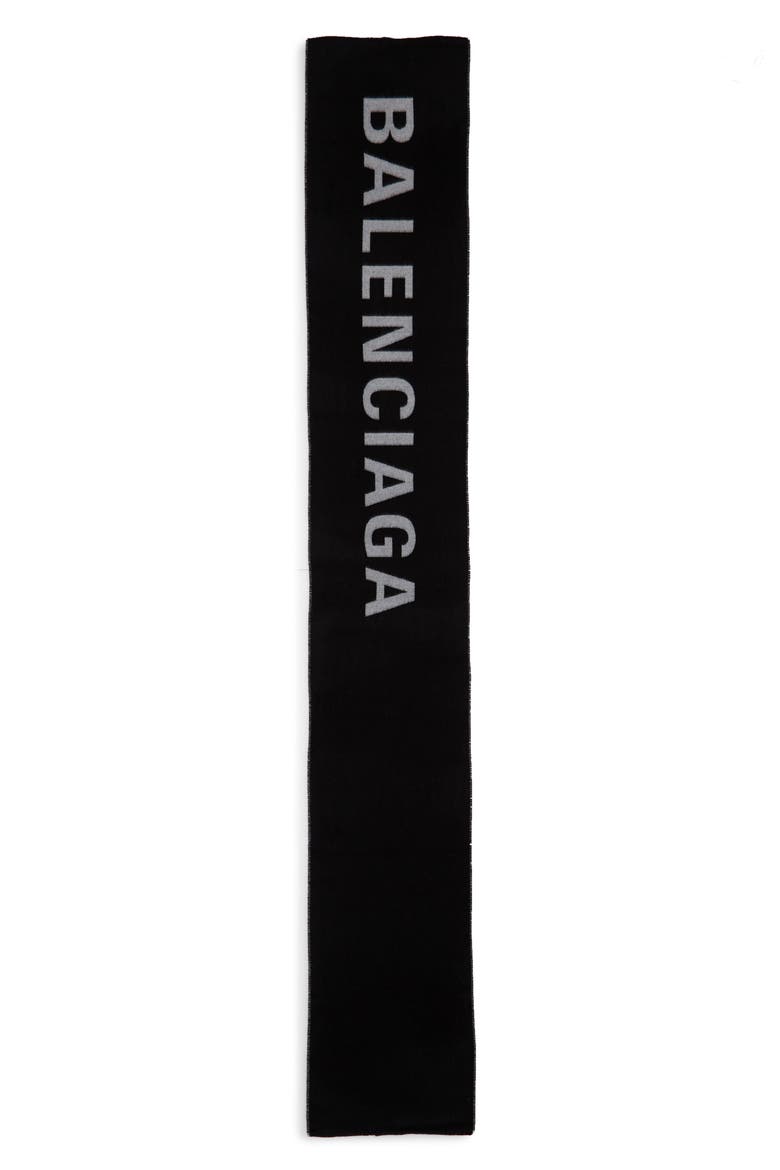 Logo Jacquard Wool Scarf, Main, color, BLACK/ WHITE