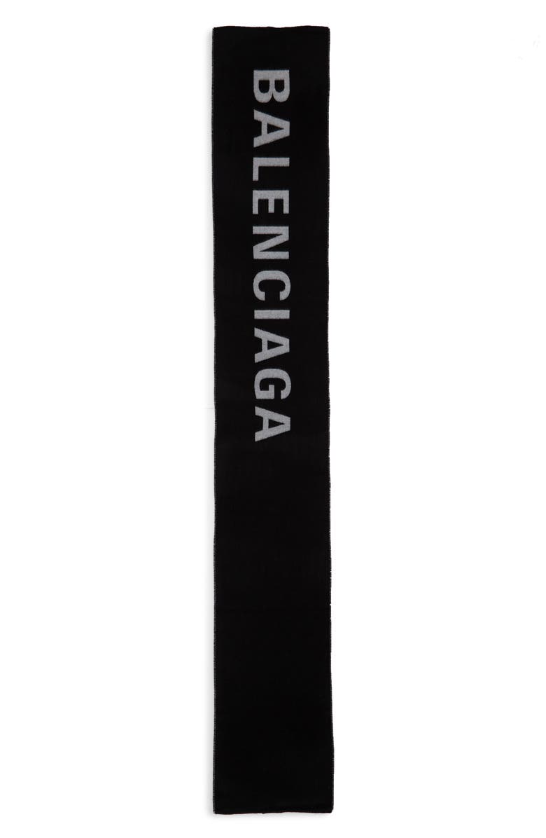 Balenciaga Logo Jacquard Wool Scarf, Main, color, 