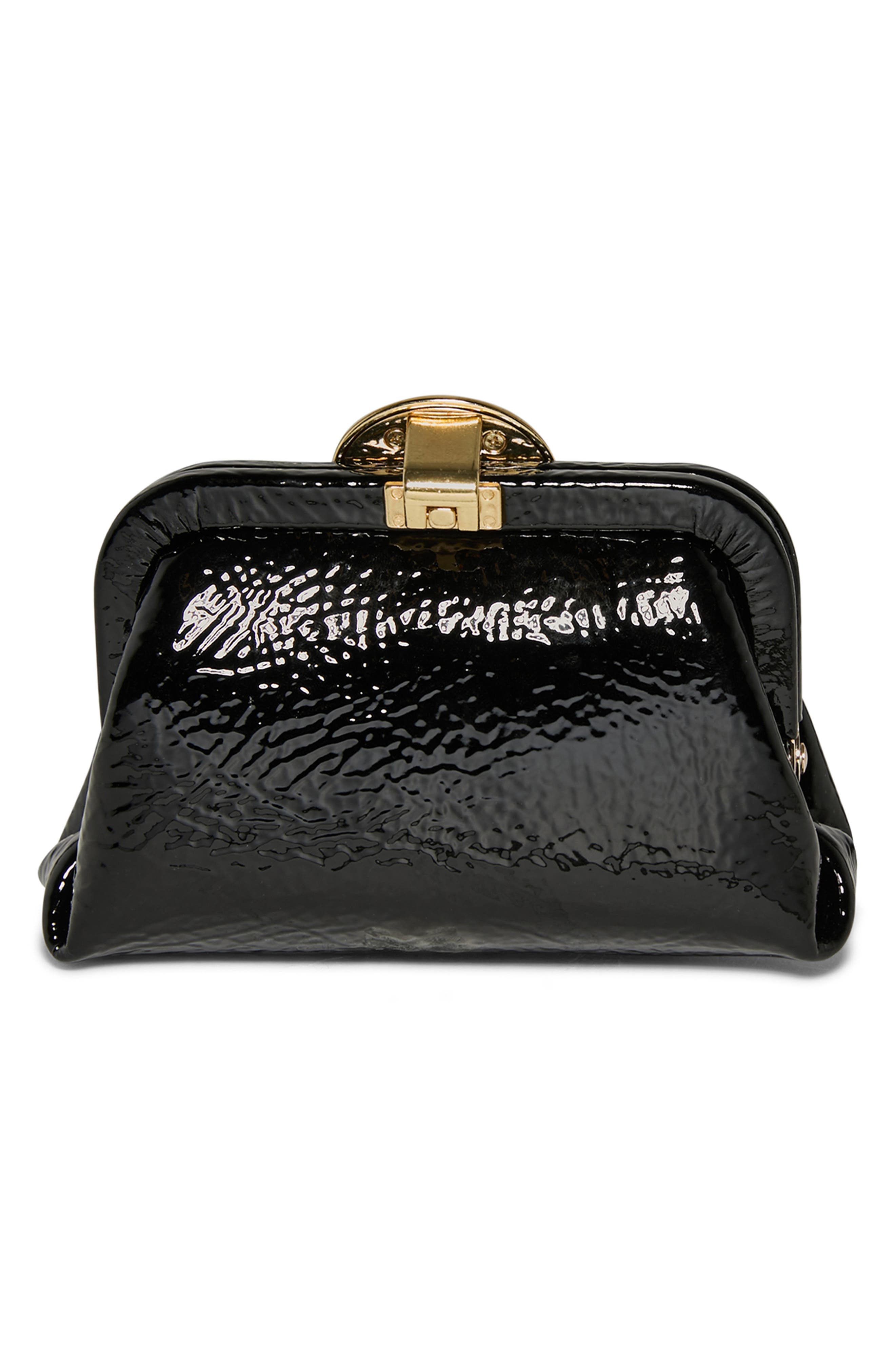 AIMEE Mini Full Circle Leather Frame Crossbody Clutch, Alternate, color, Black Crinkle Patent