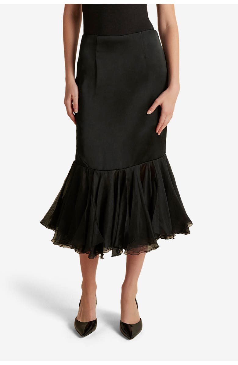 Marina Moscone Cady Skirt with Organza Founce Hem, Alternate, color, Black