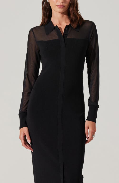 Astr The Label Mesh Yoke Long Sleeve Shirtdress