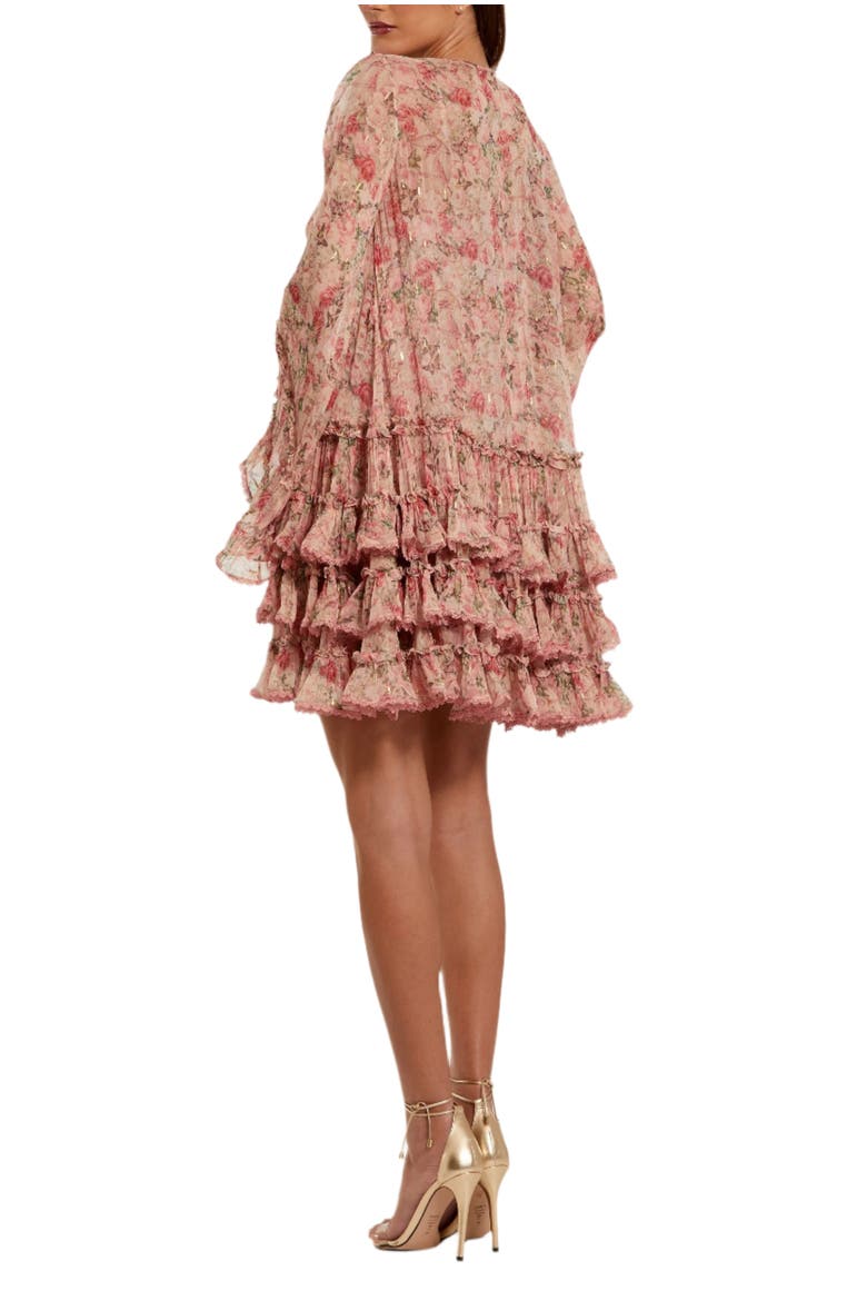 Women's Floral Long Sleeve Ruffle Viscose Mini Dress, Alternate, color, Pink Multi