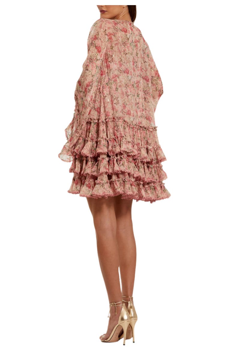 Mac Duggal Women's Floral Long Sleeve Ruffle Viscose Mini Dress, Alternate, color, Pink Multi