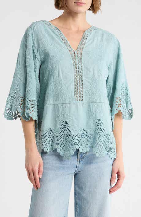 Democracy Crochet Cotton Peplum Top