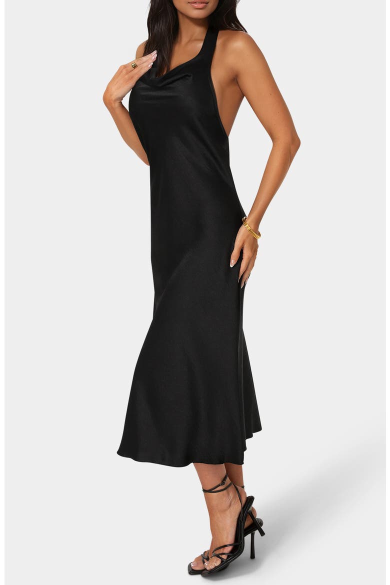 Halter Neck Midi Slipdress, Alternate, color, BLACK