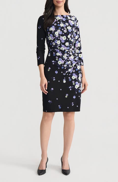 KASPER Floral Print Pleated Sheath Dress